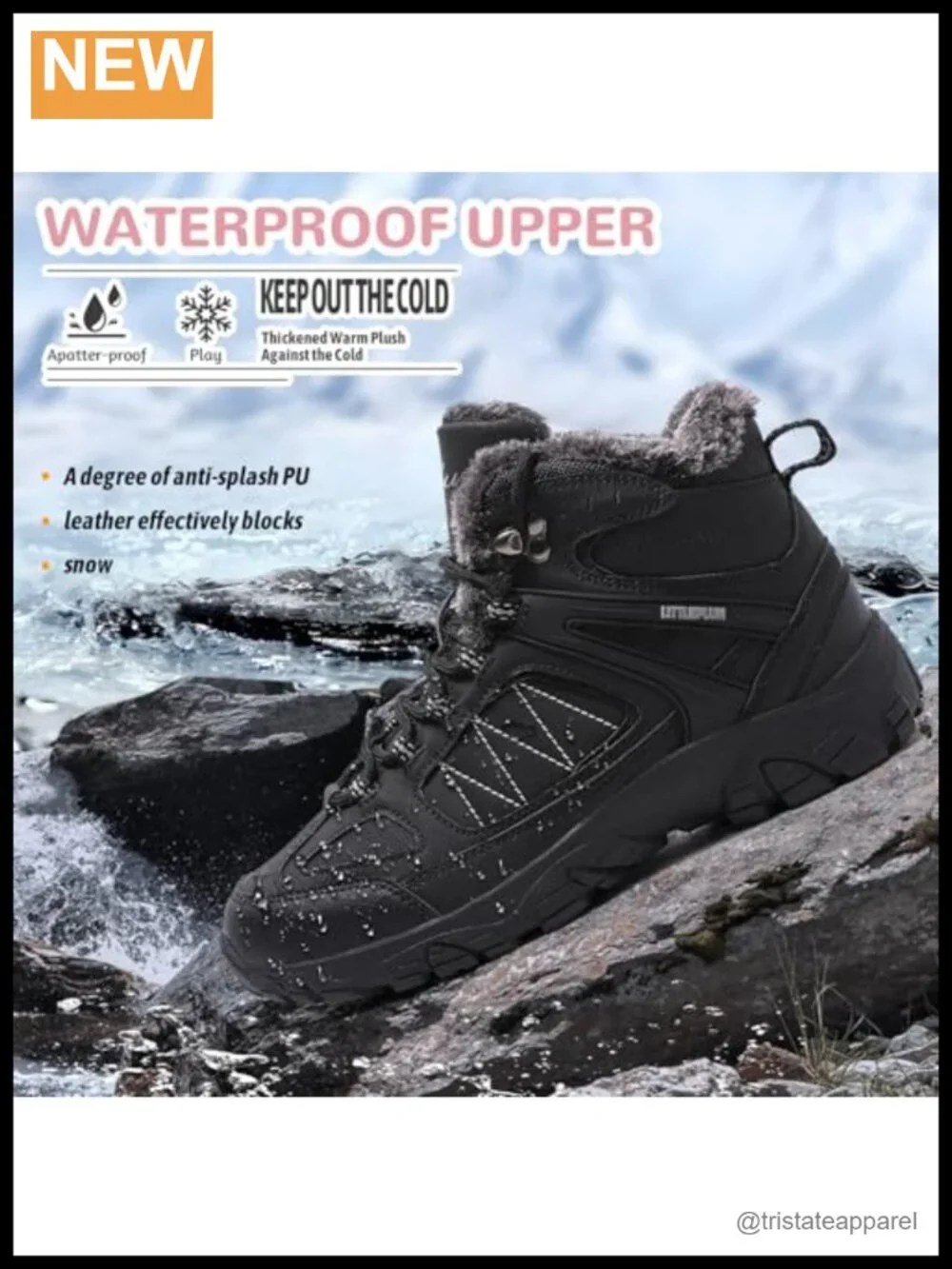 Women's Fur Lined Winter Snow Boots Ankle High Anti Slip Water Resistant Lace Up